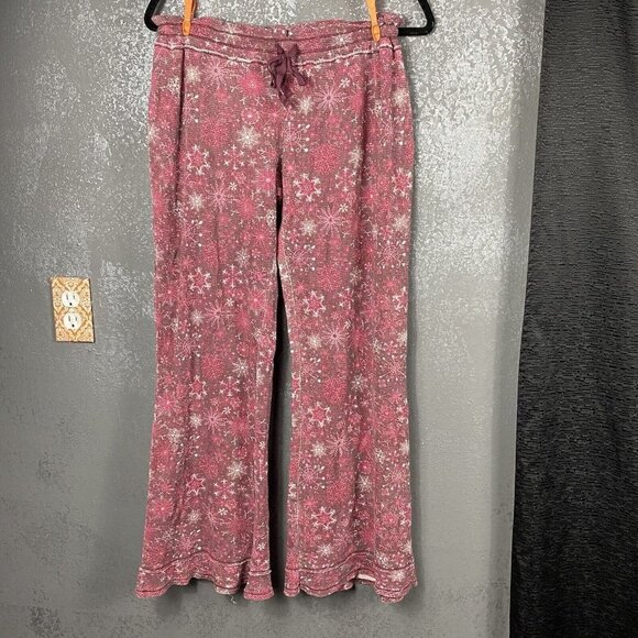HelloNite! Waffle Lounge Pant wide leg. Holiday Winter snowflake print. size S - Picture 2 of 7